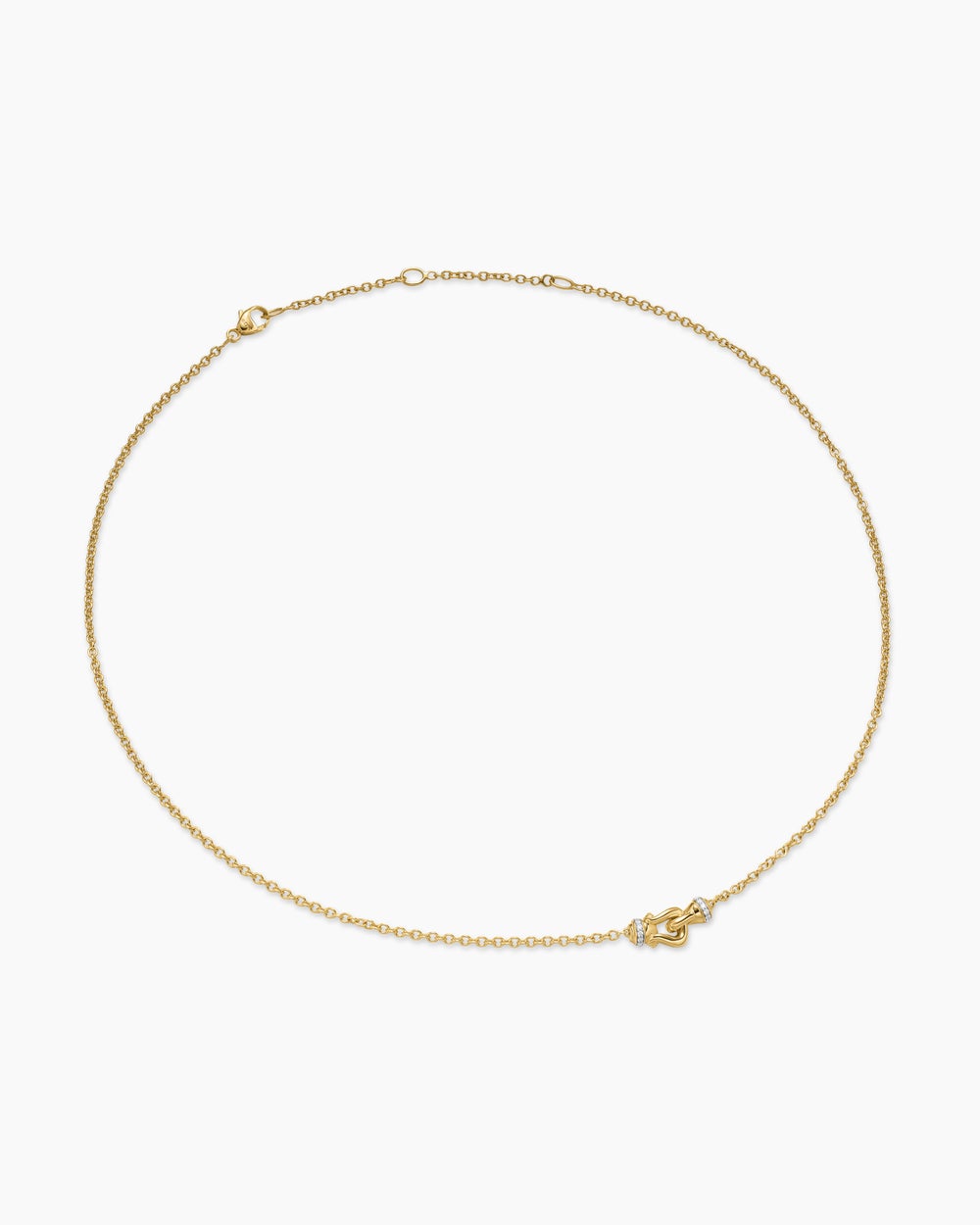 Womens Petite Buckle Necklace in 18K Yellow Gold with Diamonds, 16.3mm