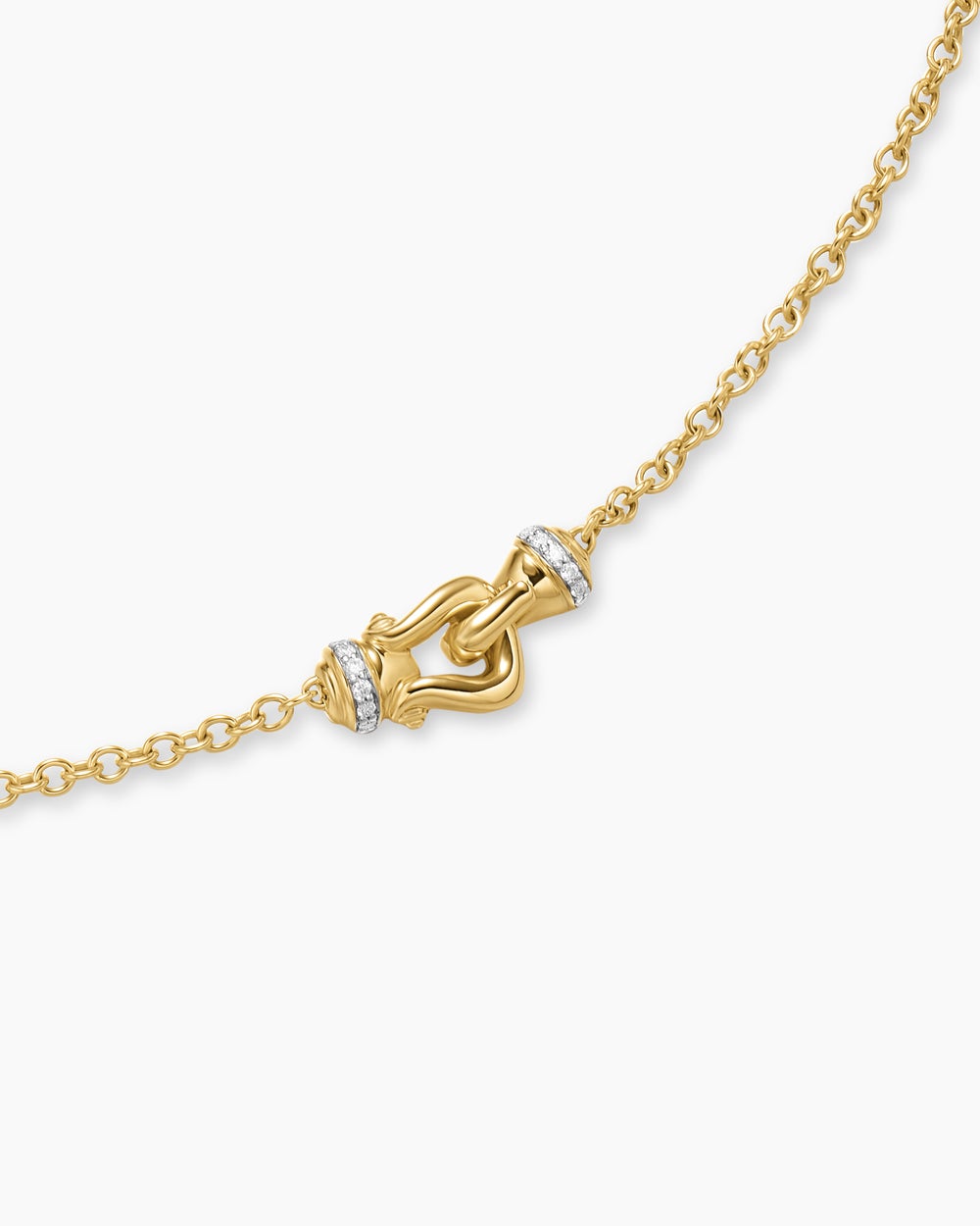 Womens Petite Buckle Necklace in 18K Yellow Gold with Diamonds, 16.3mm