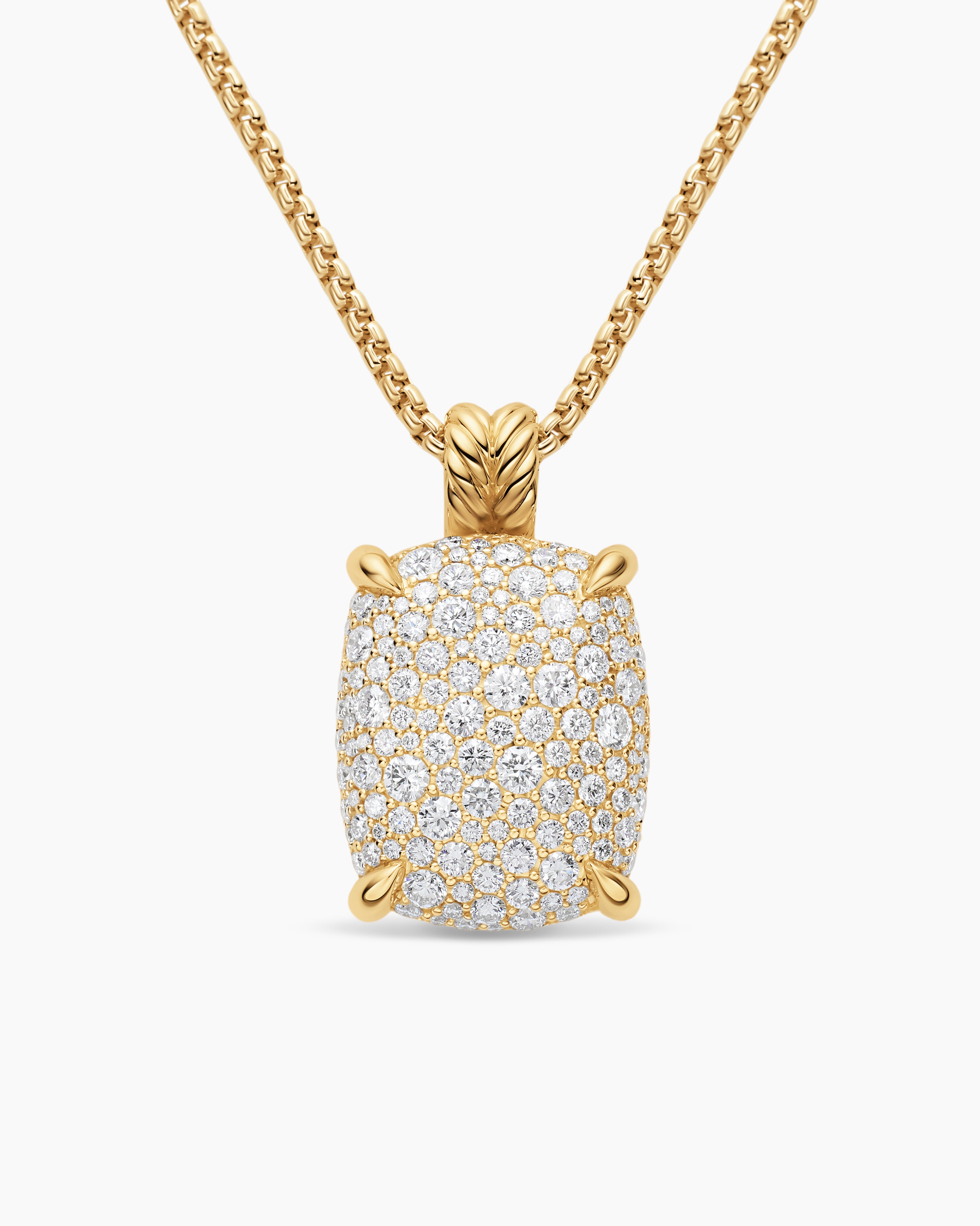 Womens Chatelaine&reg; Elongated Pendant Necklace in 18K Yellow Gold with Diamonds, 19mm