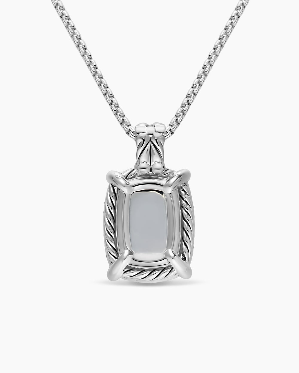 Womens Chatelaine® Elongated Pendant Necklace in Sterling Silver with Diamonds, 19mm
