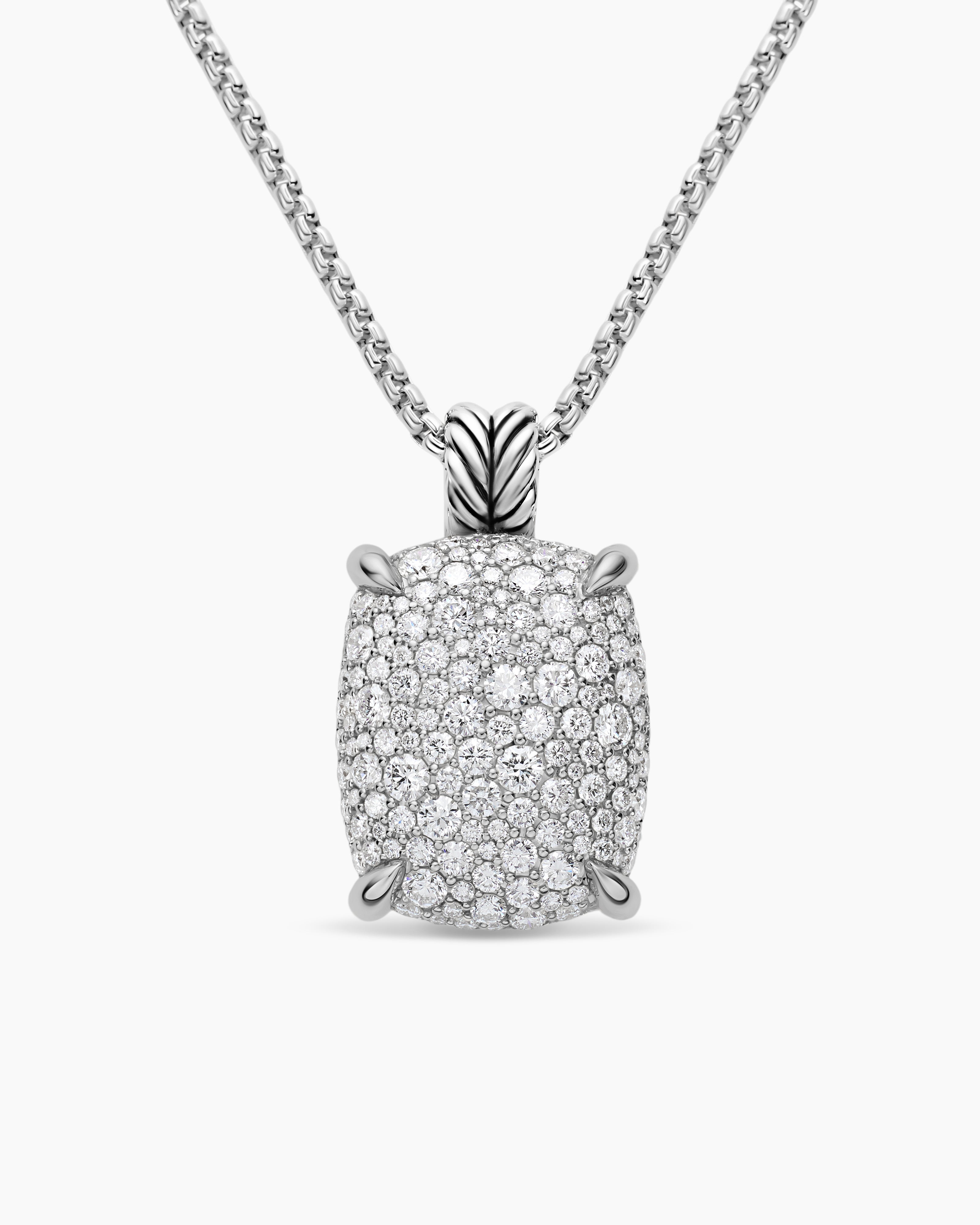 Womens Chatelaine&reg; Elongated Pendant Necklace in Sterling Silver with Diamonds, 19mm