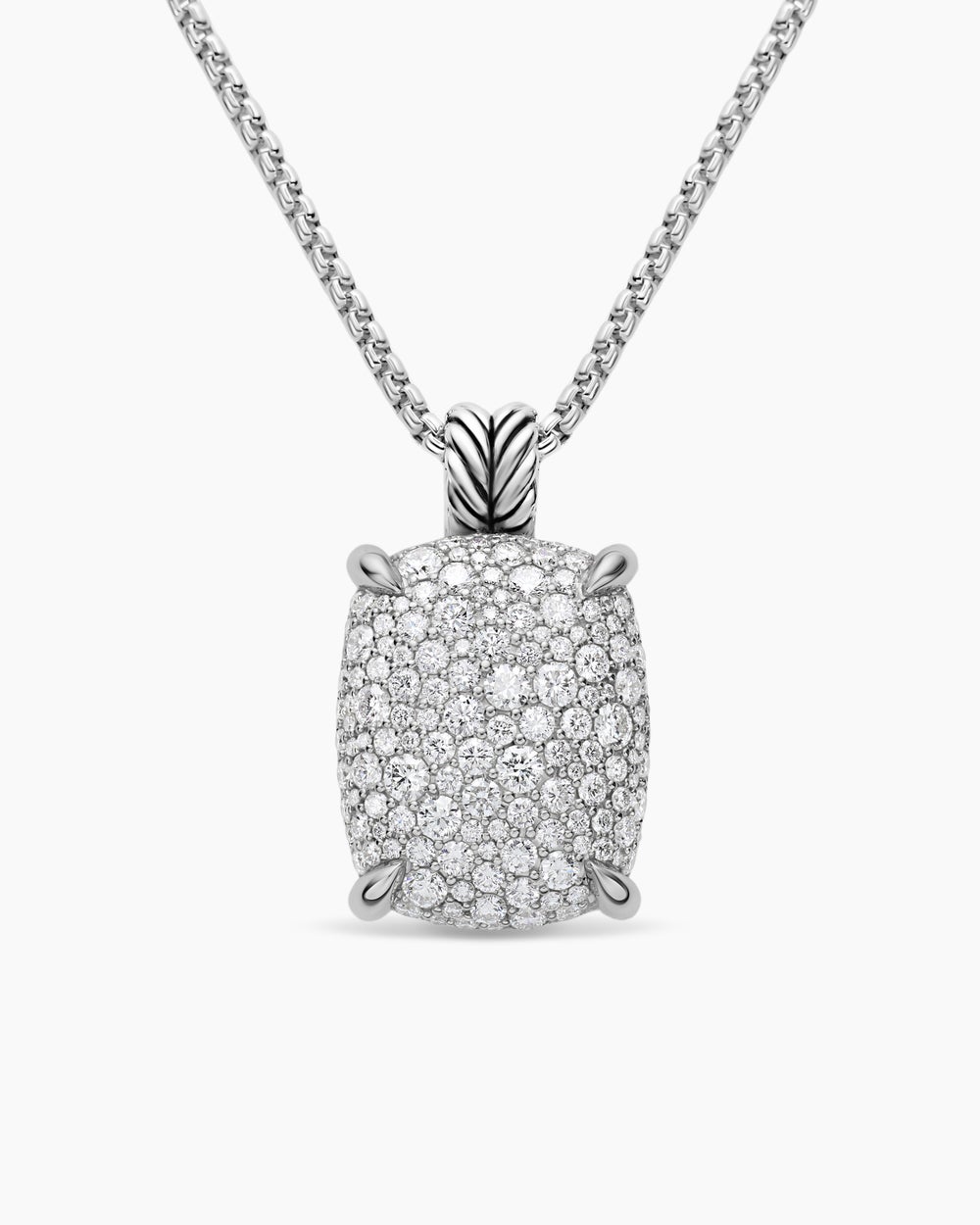 Womens Chatelaine® Elongated Pendant Necklace in Sterling Silver with Diamonds, 19mm