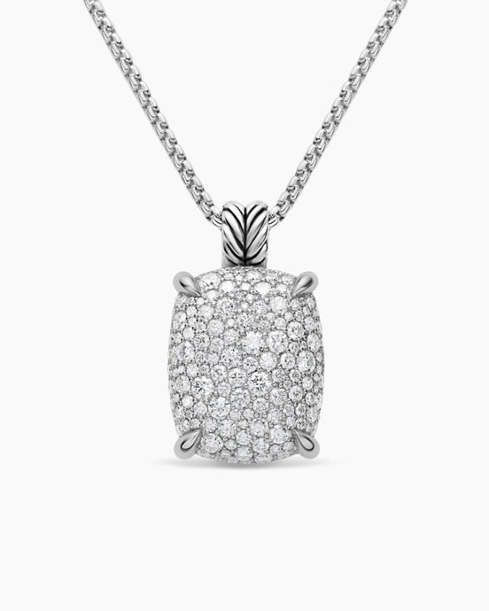 Chatelaine® Elongated Pendant Necklace in Sterling Silver with Diamonds, 19mm