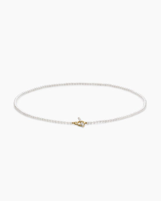 Pearl Classics Petite Toggle Necklace in 18K Yellow Gold with Diamonds, 3mm