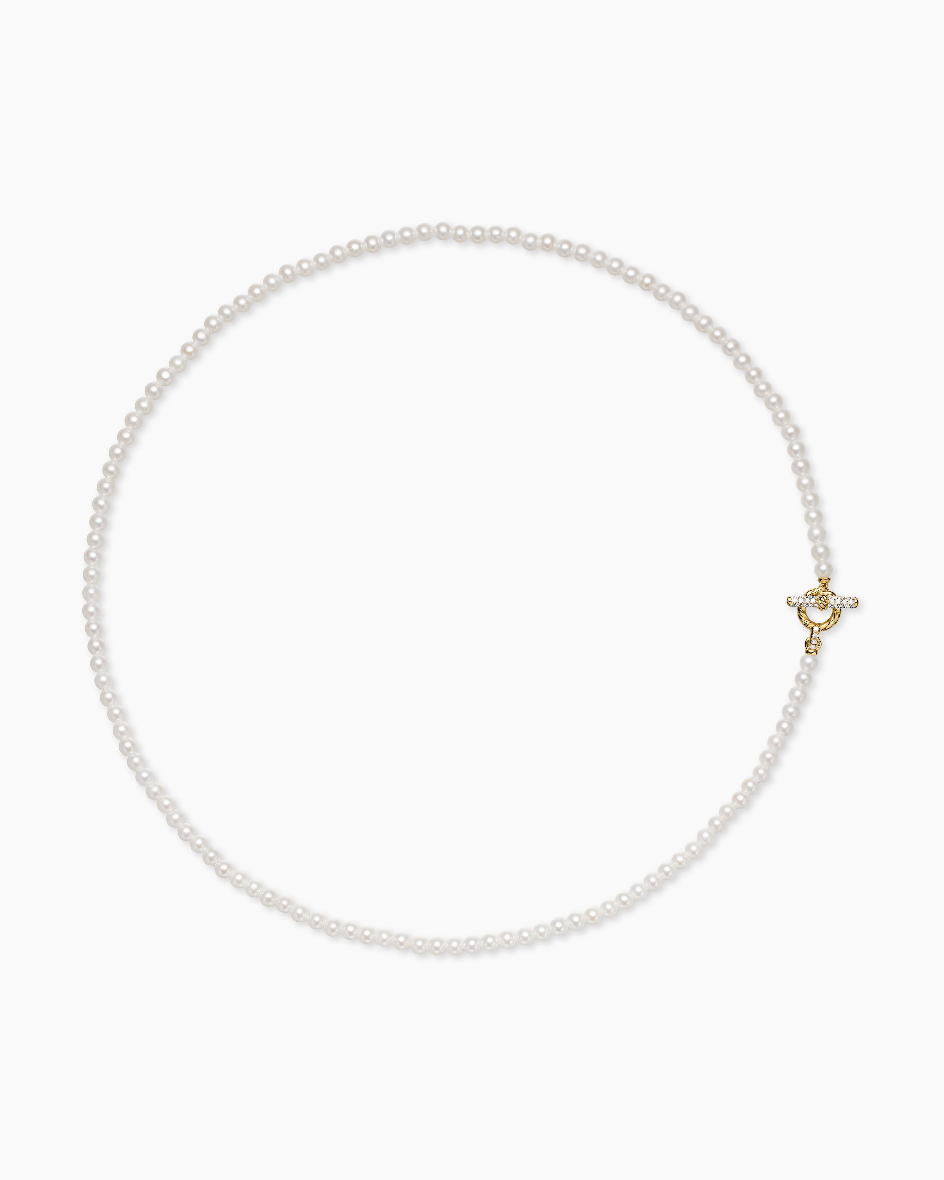 Womens Pearl Classics Petite Toggle Necklace in 18K Yellow Gold with Diamonds, 3mm