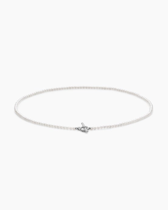 Pearl Classics Petite Toggle Necklace in Sterling Silver with Diamonds, 3mm
