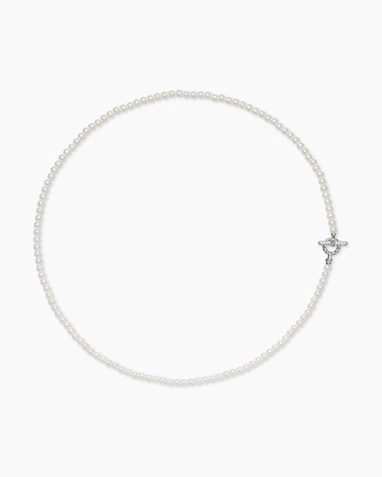 Pearl Classics Petite Toggle Necklace in Sterling Silver with Diamonds, 3mm