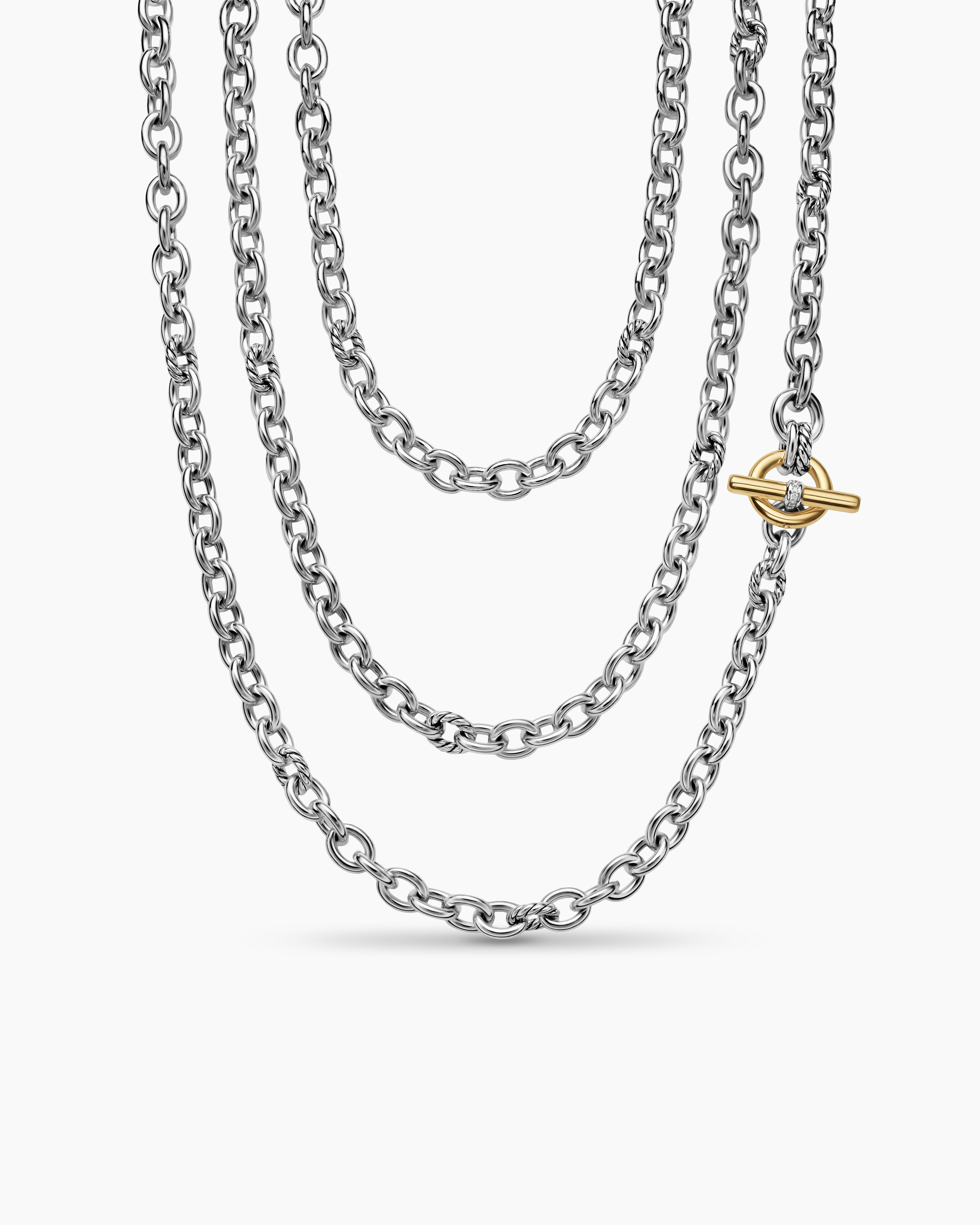 Womens DY Mercer&reg; Convertible Chain Necklace in Sterling Silver with 18K Yellow Gold and Diamonds, 8mm