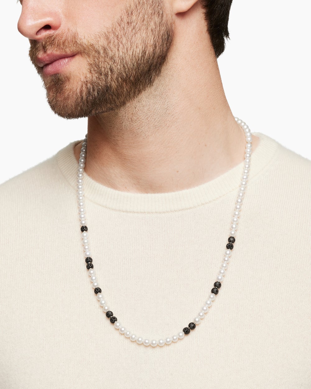 Mens Spiritual Beads Necklace with Pavé, 6mm