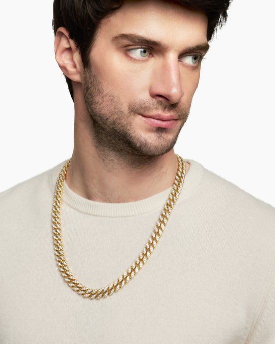 Curb Chain Necklace in 18K Yellow Gold with Pavé Diamonds