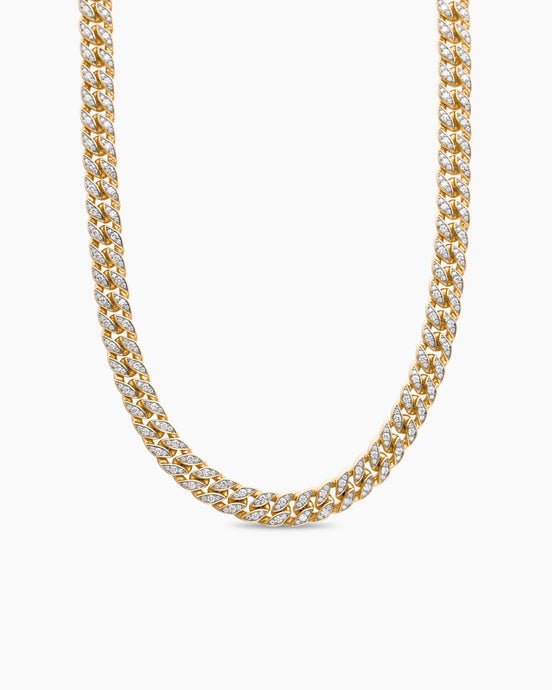 Curb Chain Necklace in 18K Yellow Gold with Pavé Diamonds