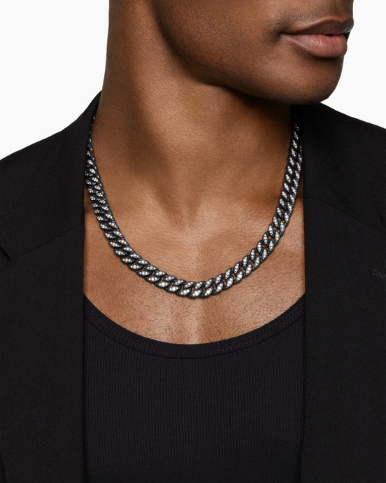 Collier Curb Chain en titane noir avec diamants, 11,5 mm