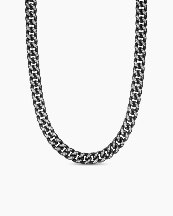 Collier Curb Chain en titane noir avec diamants, 11,5 mm