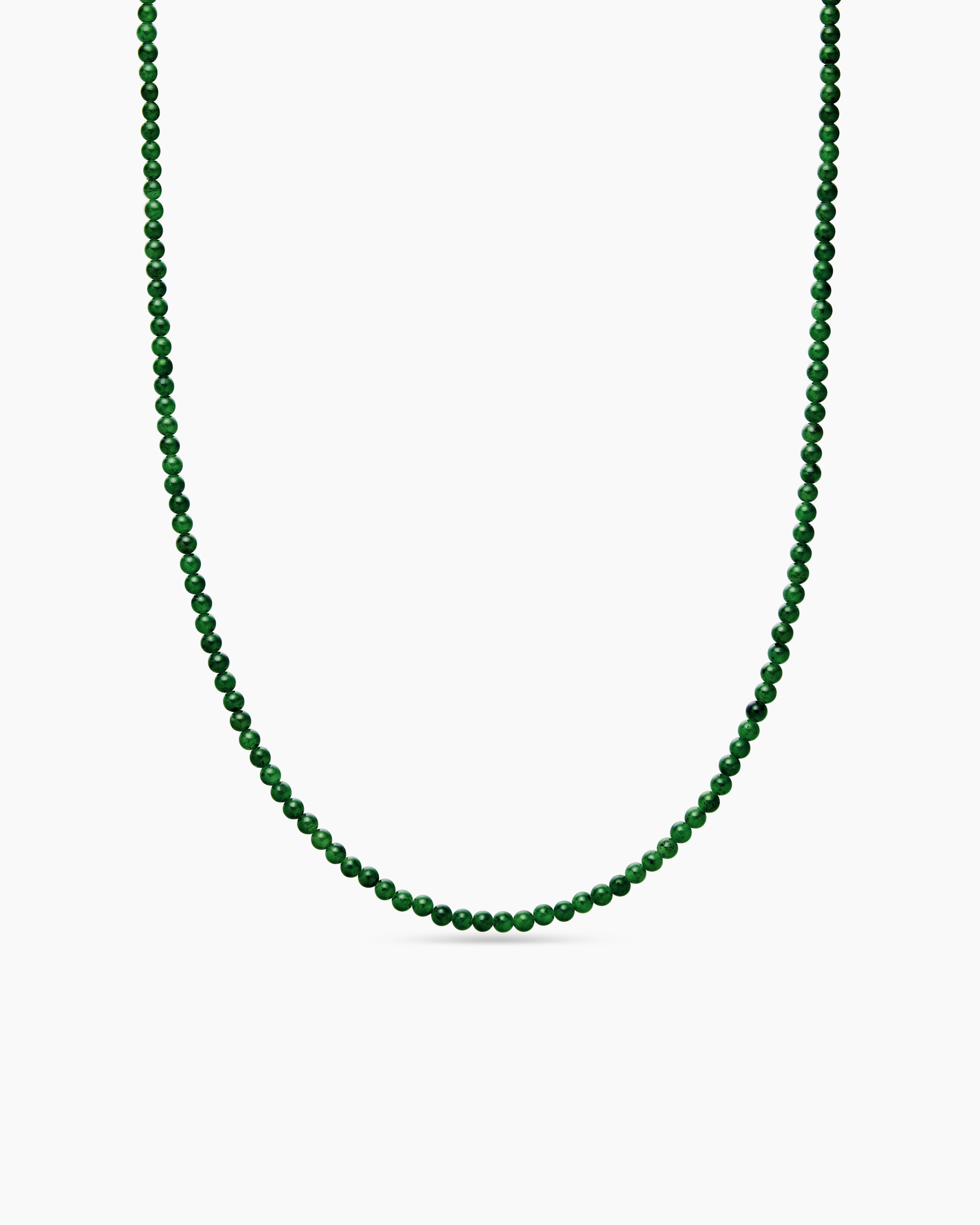 Mens Spiritual Beads Necklace with Nephrite Jade and 18K Yellow Gold, 4mm