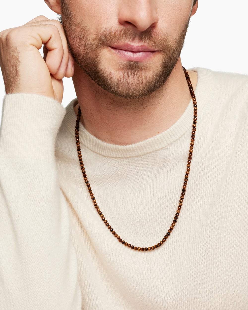 Mens Spiritual Beads Necklace with Sterling Silver, 4mm