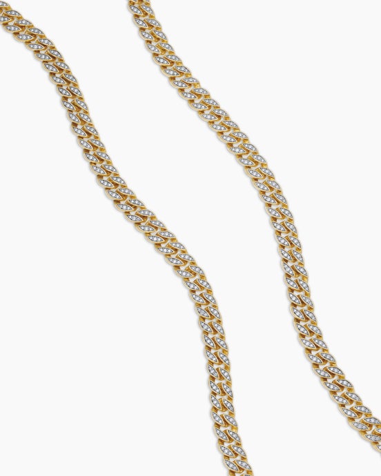 Curb Chain Necklace in 18K Yellow Gold with Pavé Diamonds