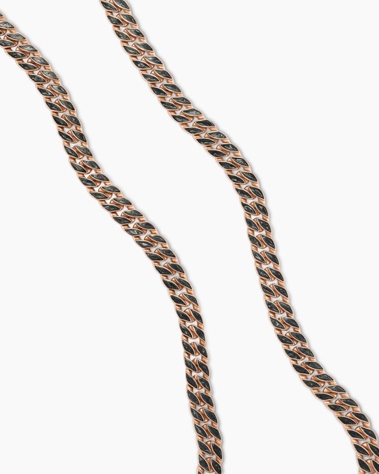 Curb Chain Necklace in 18K Rose Gold with Forged Carbon, 8mm