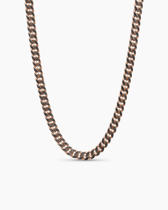 Curb Chain Necklace in 18K Rose Gold with Forged Carbon, 8mm