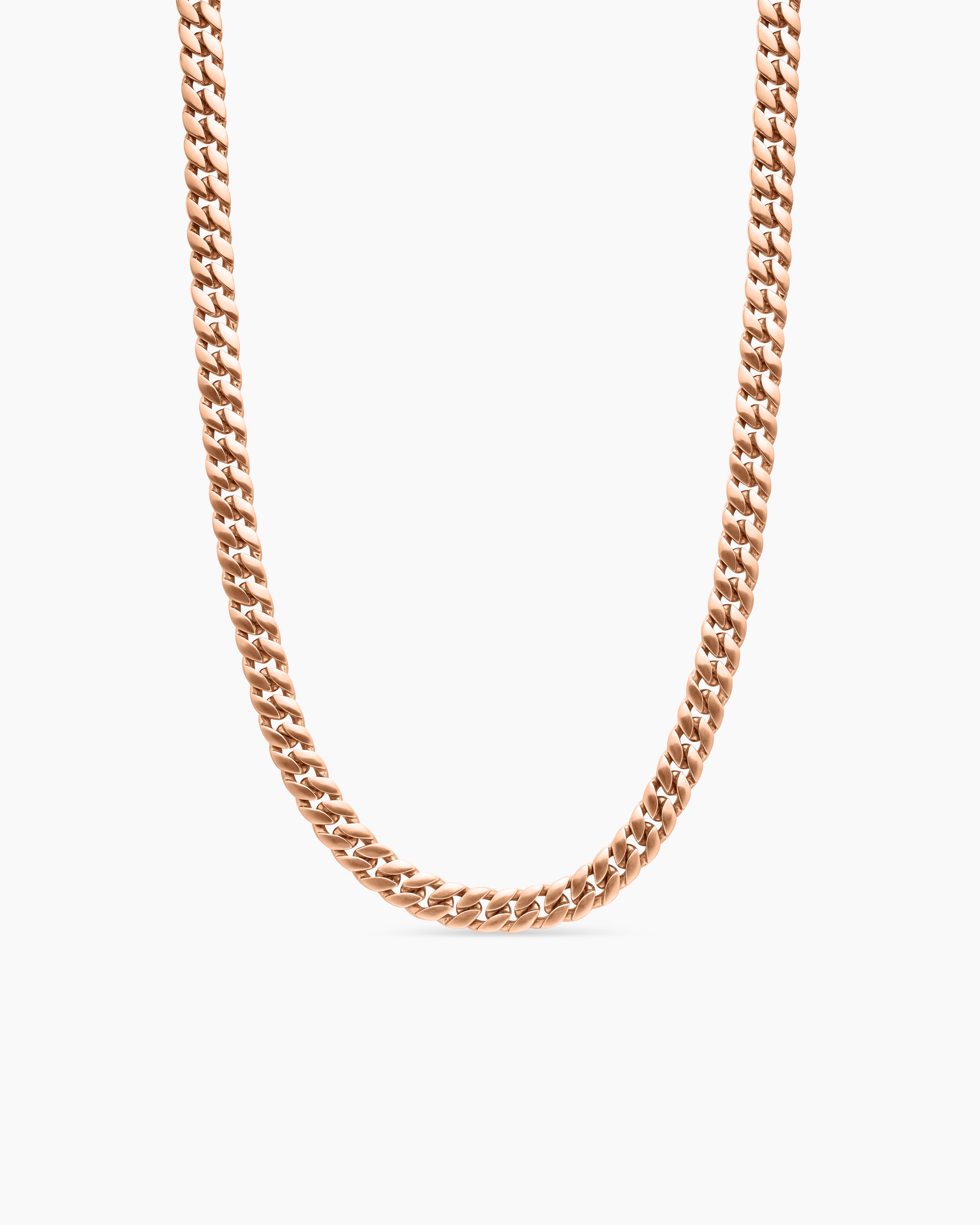 Mens Curb Chain Necklace in 18K Rose Gold, 8mm