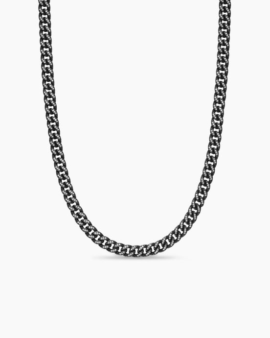 Collier Curb Chain en titane noir avec diamants, 8 mm