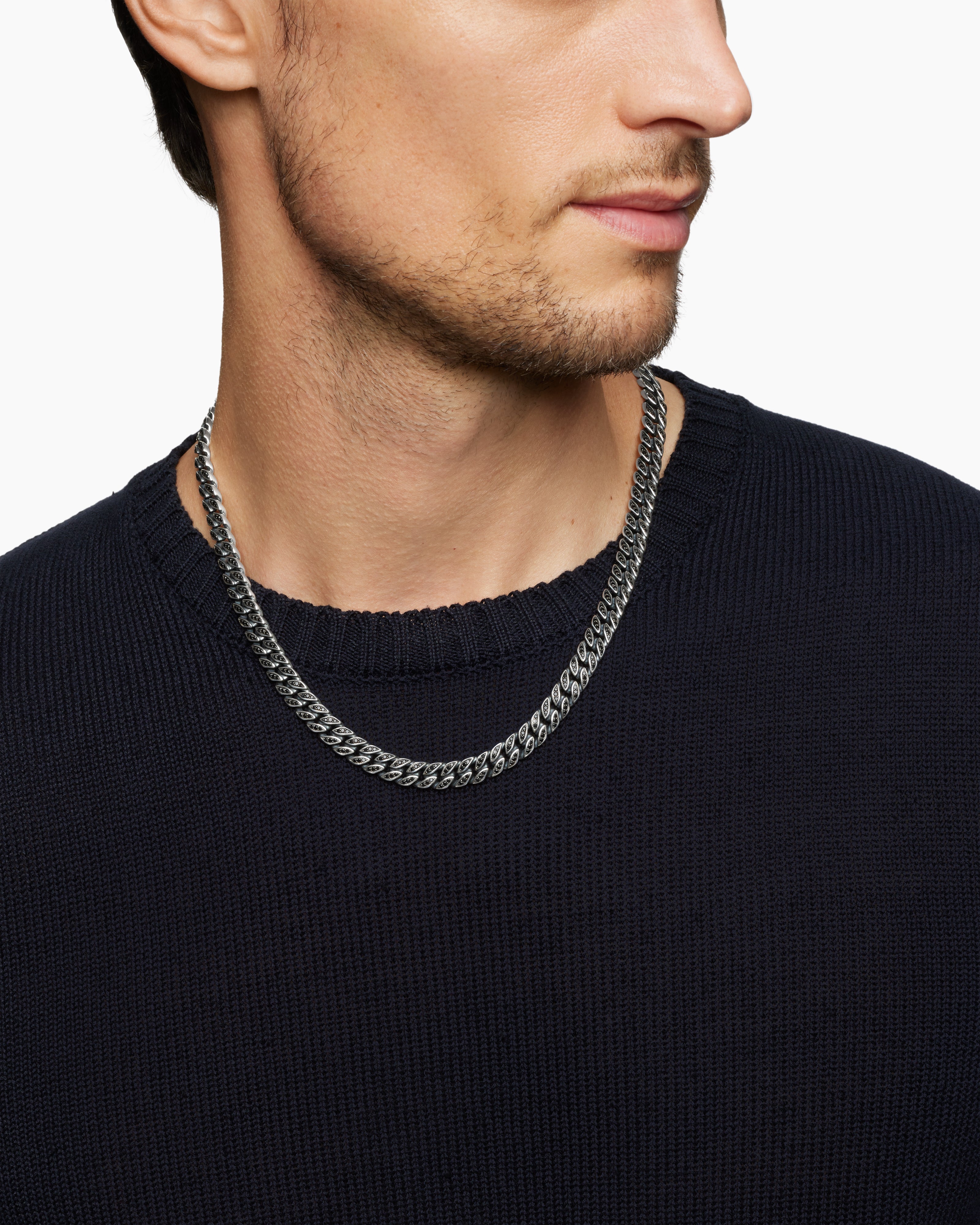 Mens Sculpted Cable Chain Necklace in Sterling Silver, 2.7mm