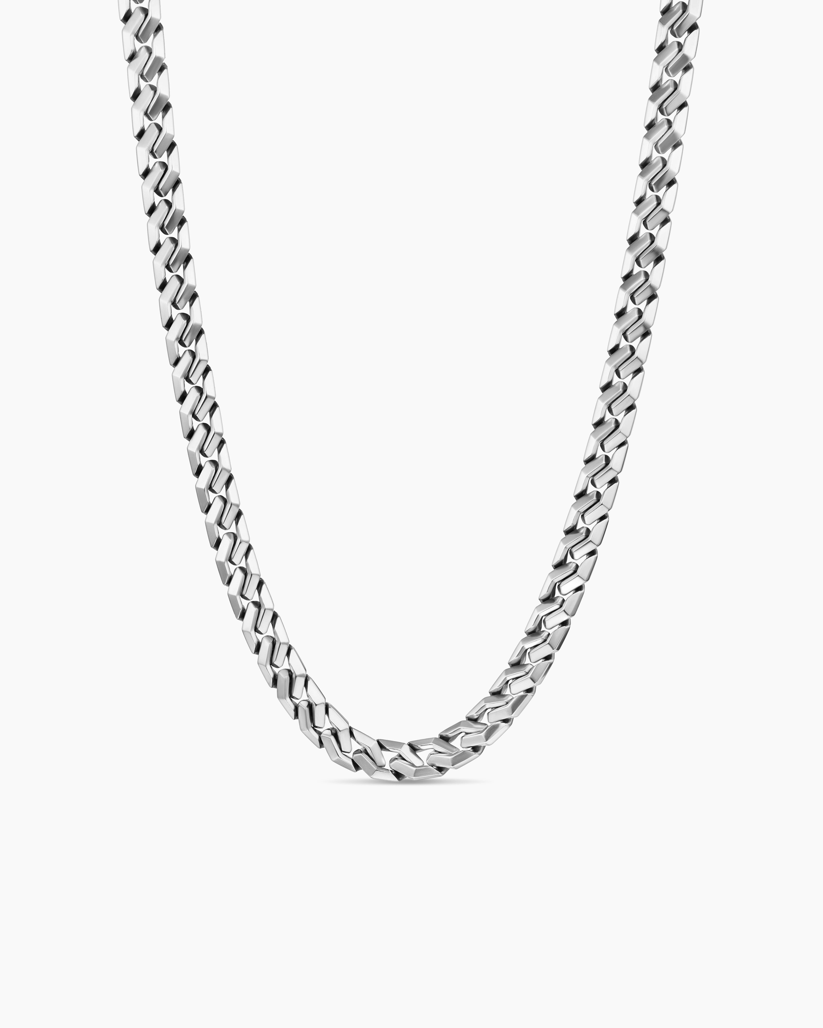 Mens Curb Chain Angular Link Necklace in Sterling Silver, 8.7mm