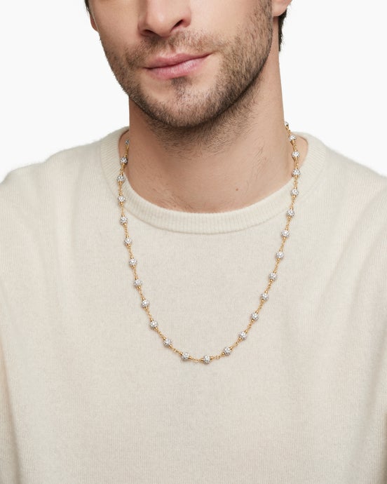 Spiritual Beads Necklace in 18K Yellow Gold with Diamonds, 6mm