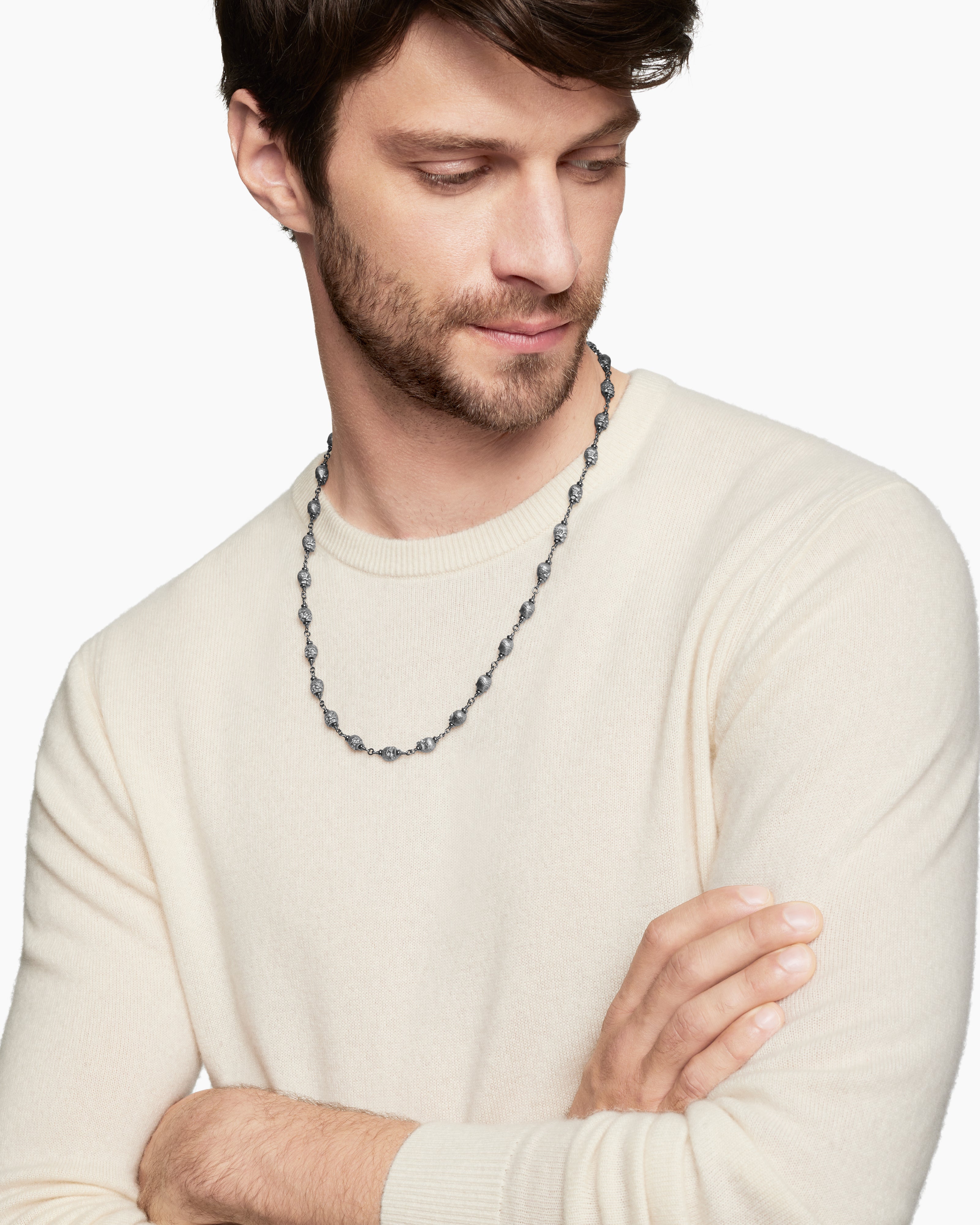 Mens Memento Mori Skull Necklace in Sterling Silver, 9mm | David