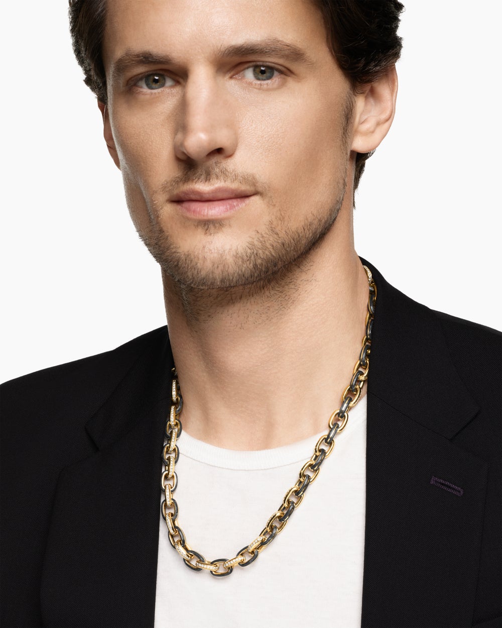 Mens Streamline Oval Link Necklace in 18K Yellow Gold, 10.8mm