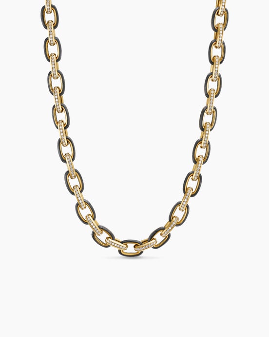 Streamline® Oval Link Necklace in 18K Yellow Gold with Forged Carbon and Diamonds, 10.8mm