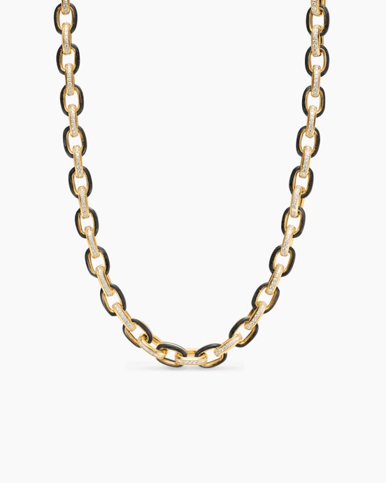 Streamline® Oval Link Necklace in 18K Yellow Gold with Forged Carbon and Diamonds, 8.5mm