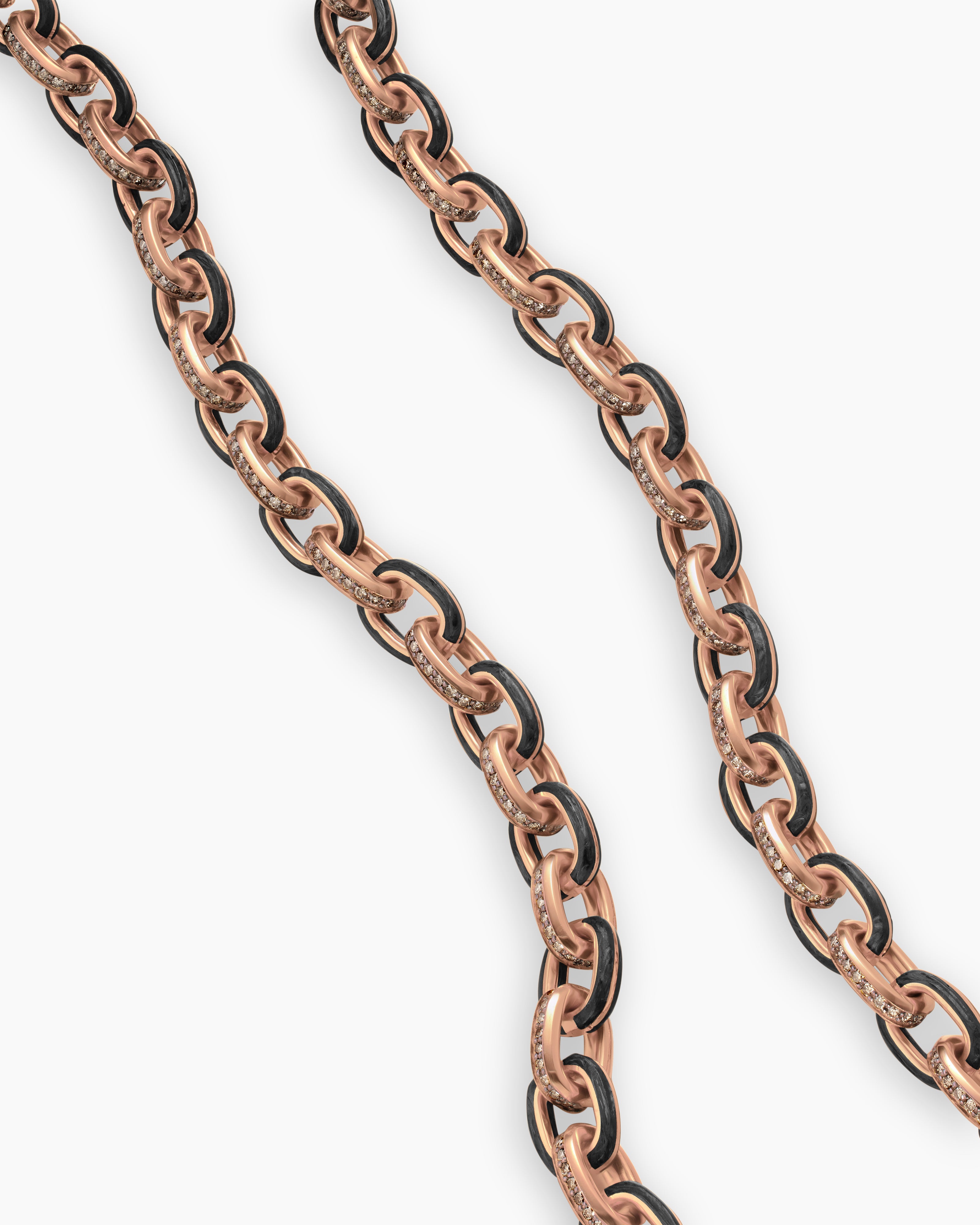 Men's Streamline® Oval Link Necklace in 18K Rose Gold with Forged