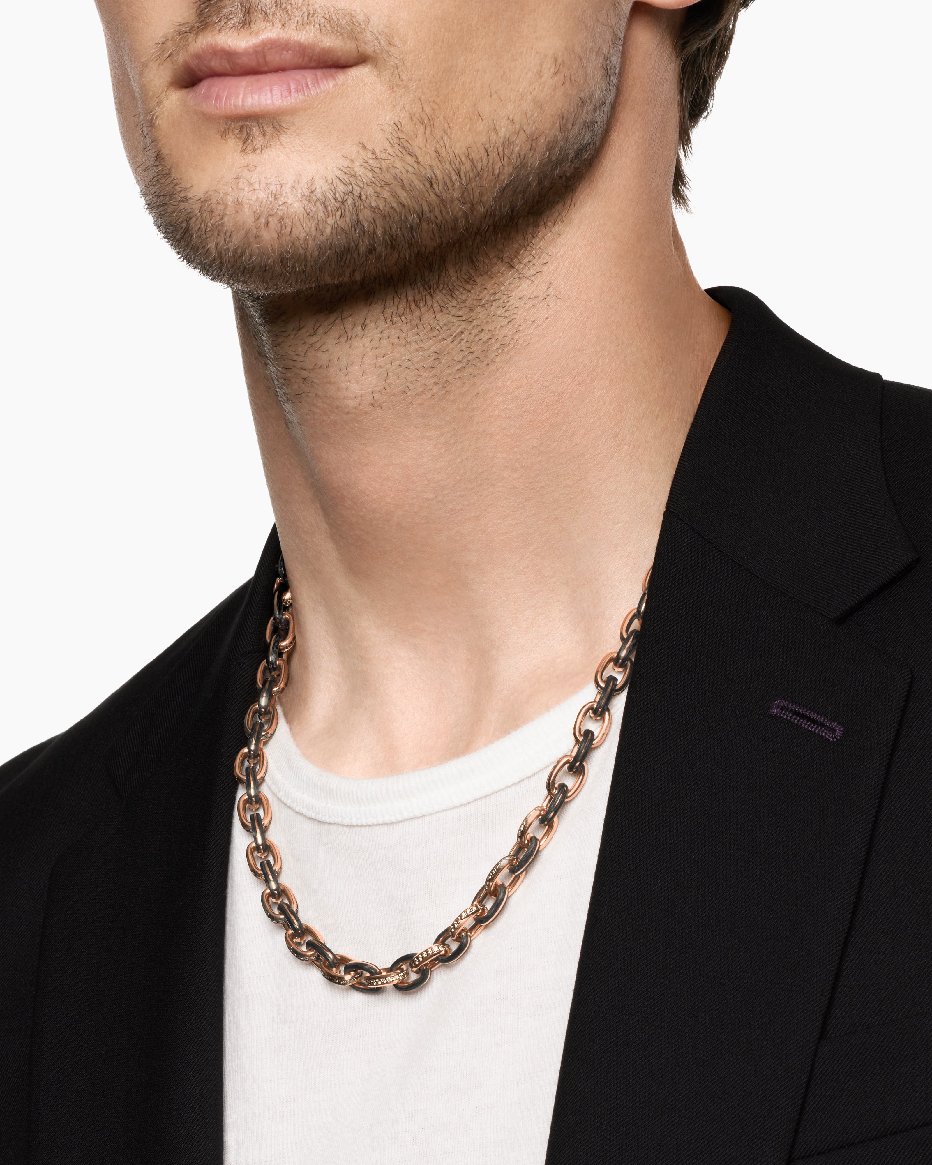 renoma paris レザーネックレス Men's Streamline® Oval Link Necklace in 18K Rose Gold with Forged