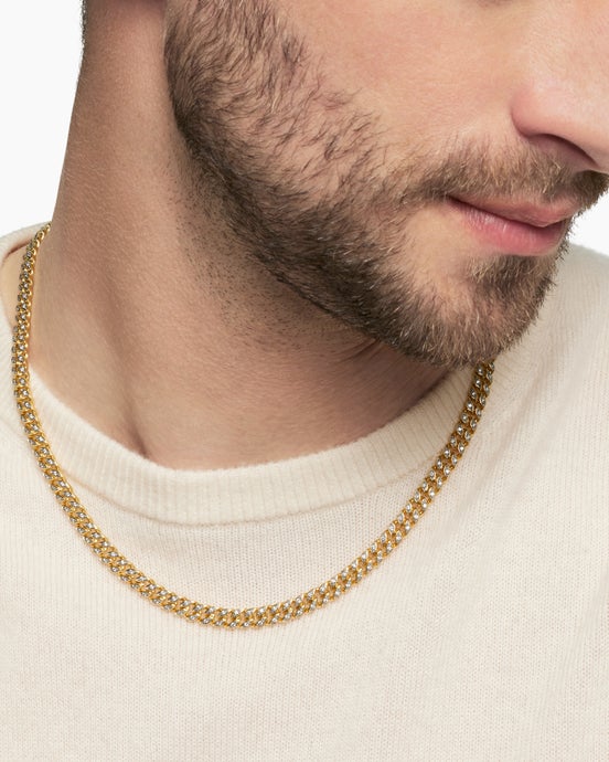 Curb Chain Necklace in 18K Yellow Gold with Pavé Diamonds