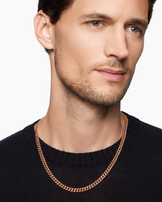 Curb Chain Necklace in 18K Rose Gold with Pavé Cognac Diamonds