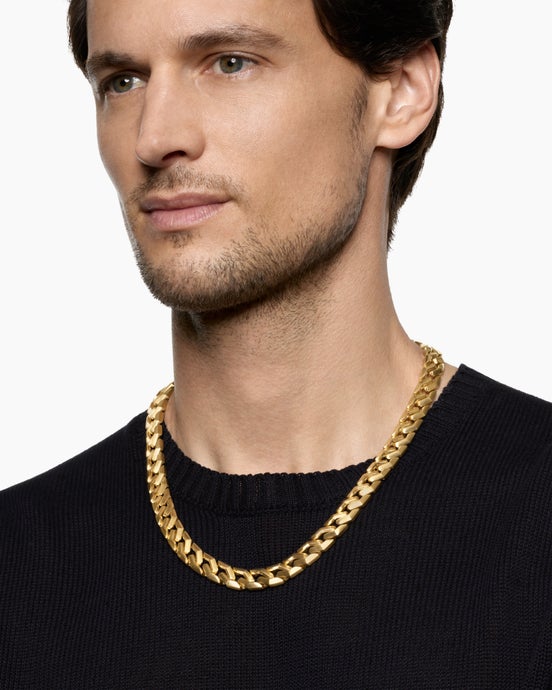 Curb Chain Angular Link Necklace in 18K Yellow Gold, 11mm