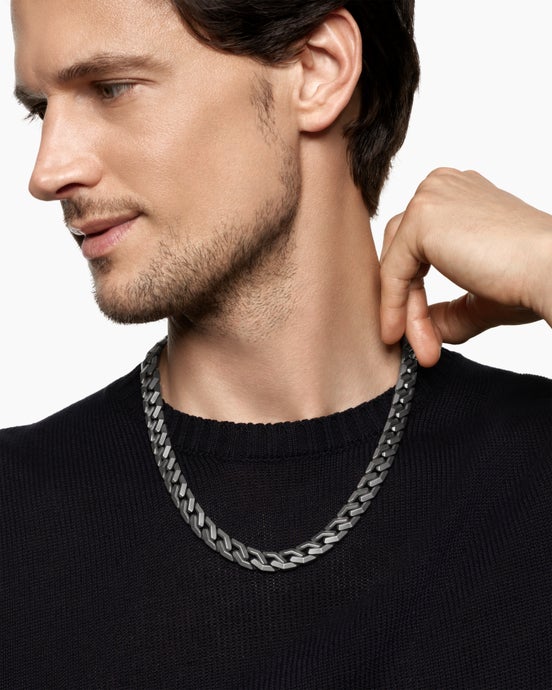 Curb Chain Angular Link Necklace in Titanium, 11mm