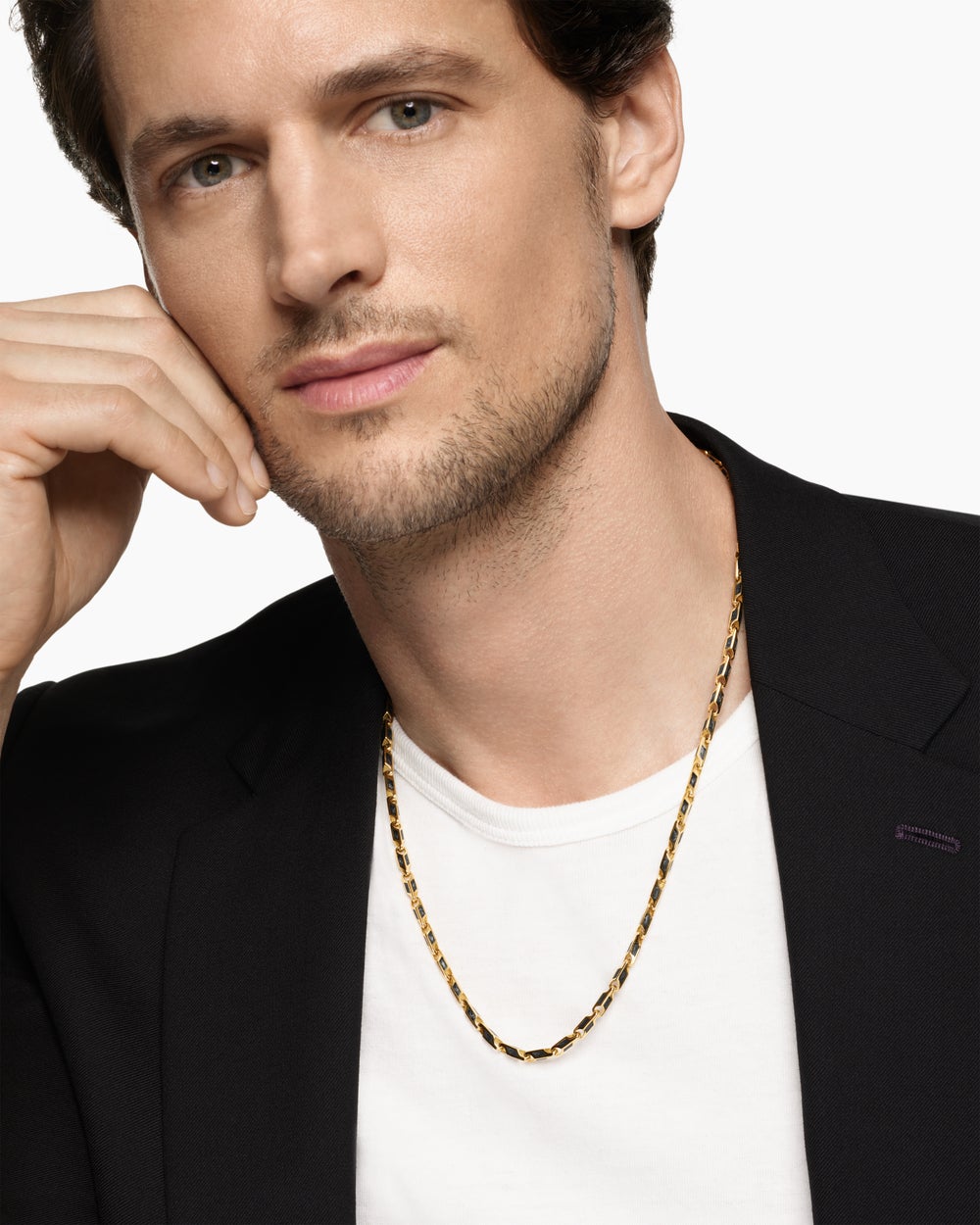 Mens Streamline Faceted Chain Necklace in 18K Yellow Gold, 4.3mm