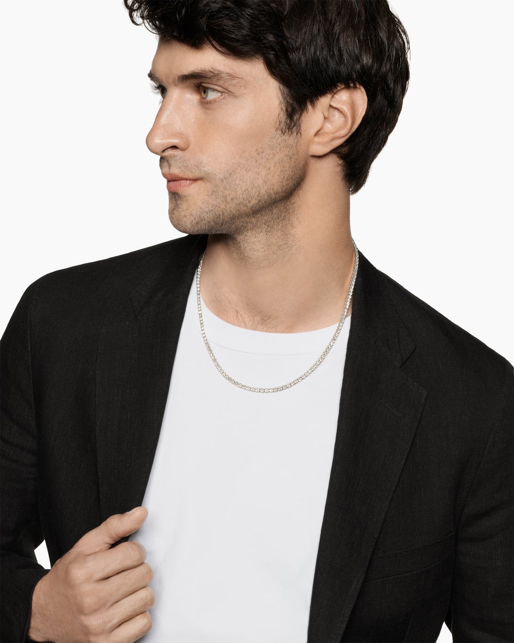 Mens Tennis Necklace in 18K White Gold, 3mm