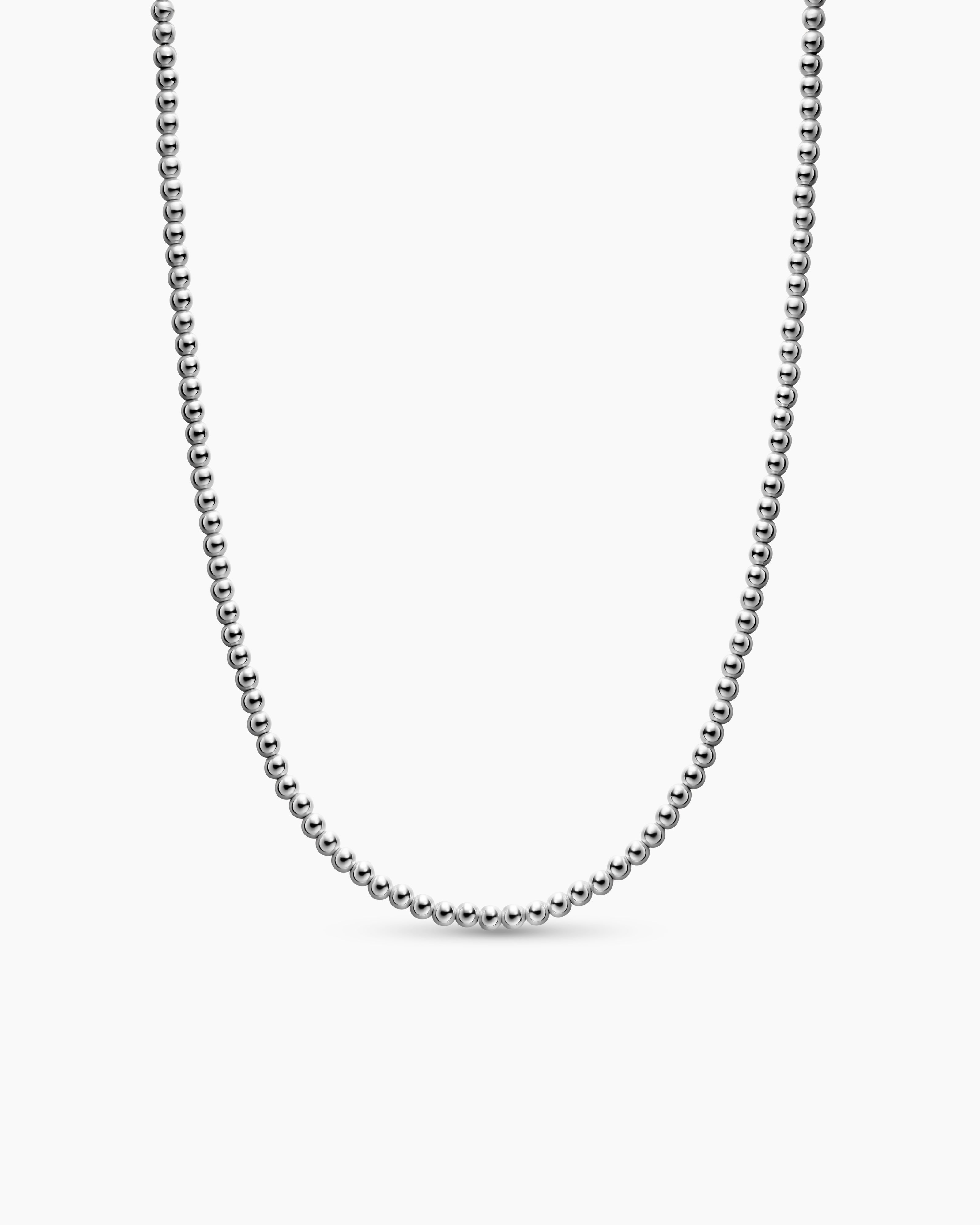 Mens Spiritual Beads Metal Bead Necklace in Sterling Silver, 4mm