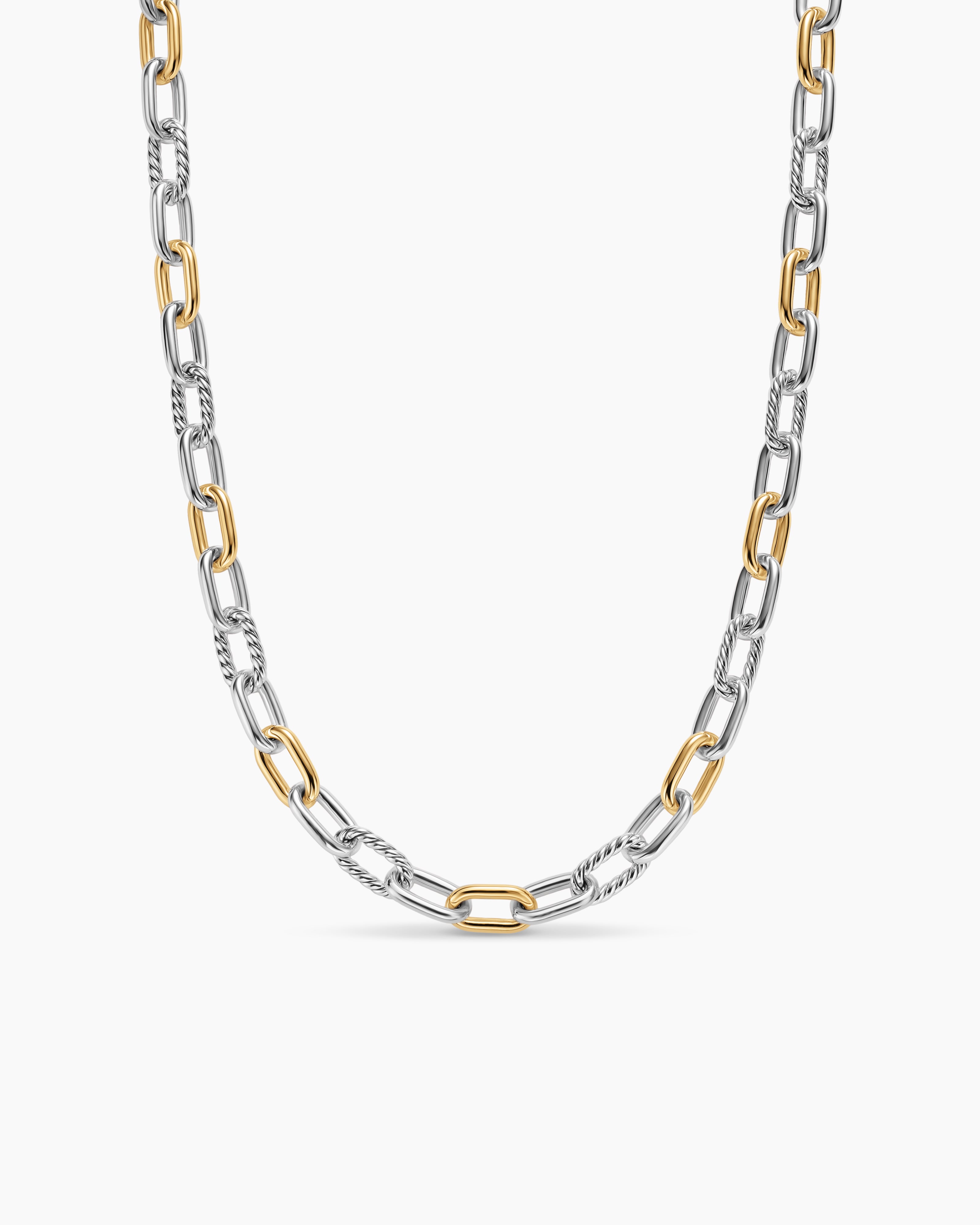 Mens DY Madison Chain Necklace in Sterling Silver with 18K Yellow Gold, 8.5mm