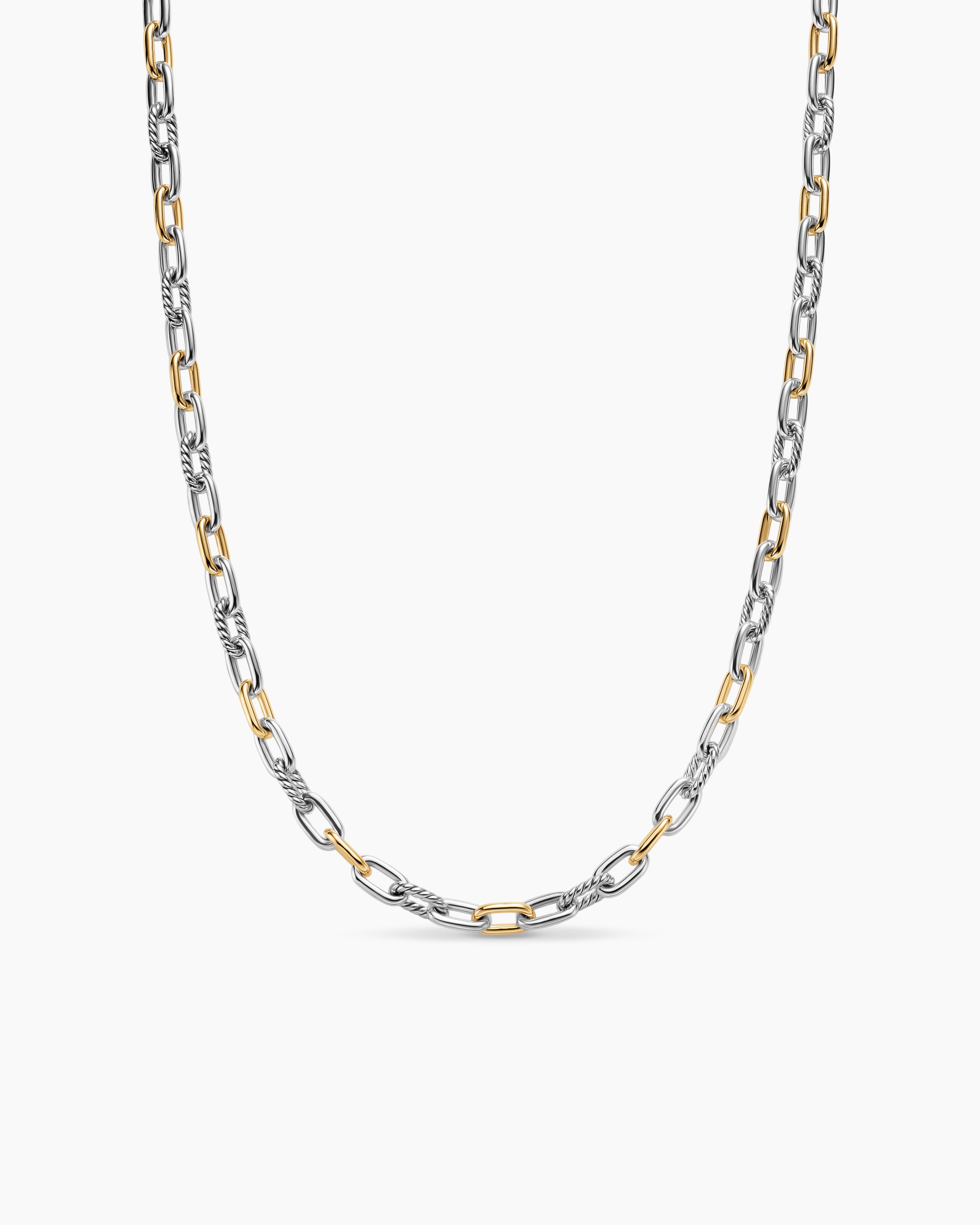 Mens DY Madison Chain Necklace in Sterling Silver with 18K Yellow Gold, 6mm