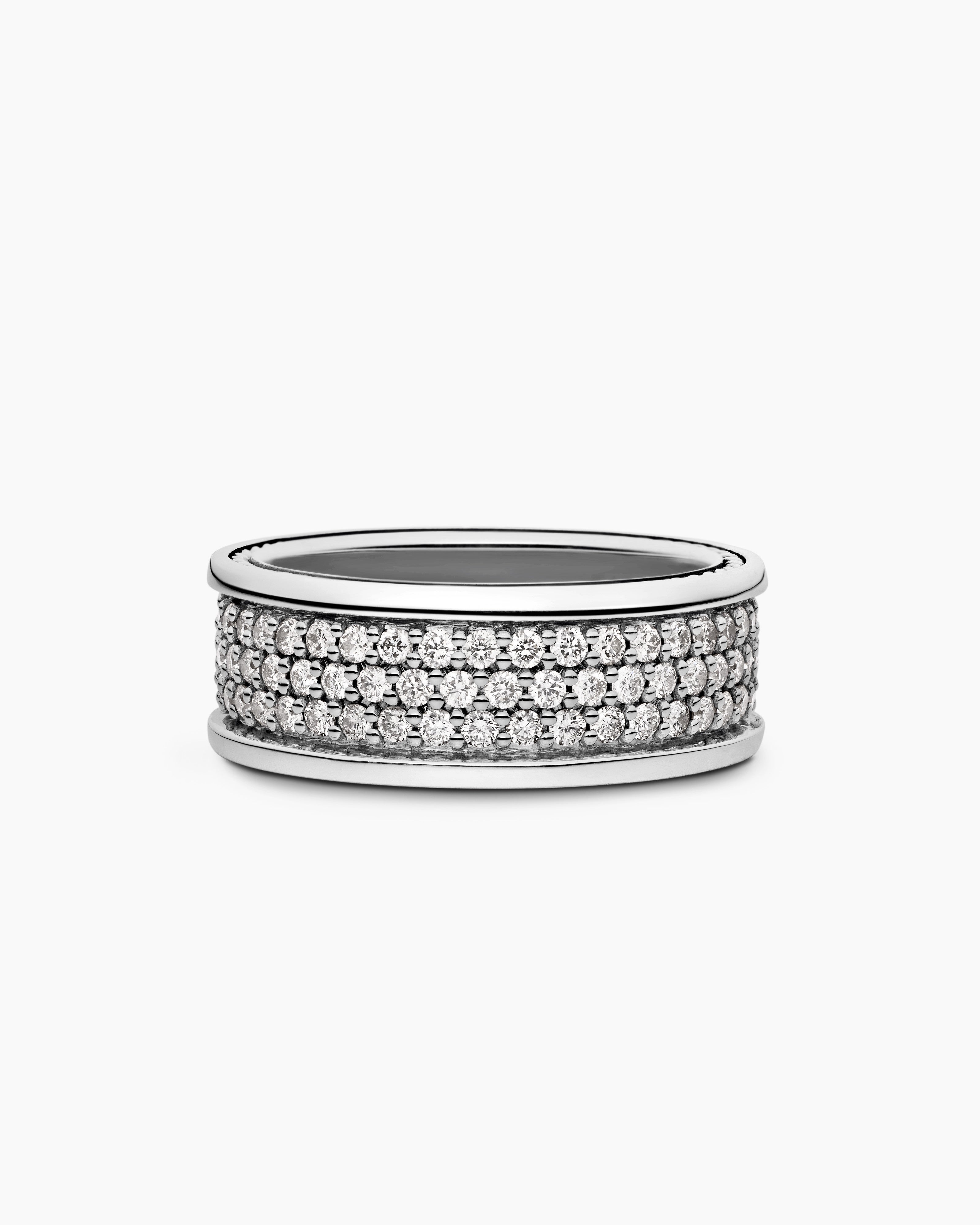 Mens Streamline Three Row Band Ring in Sterling Silver, 8.5mm