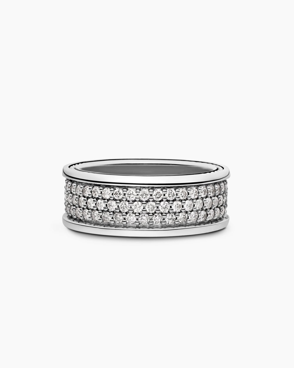 Mens Streamline Three Row Band Ring in Sterling Silver, 8.5mm