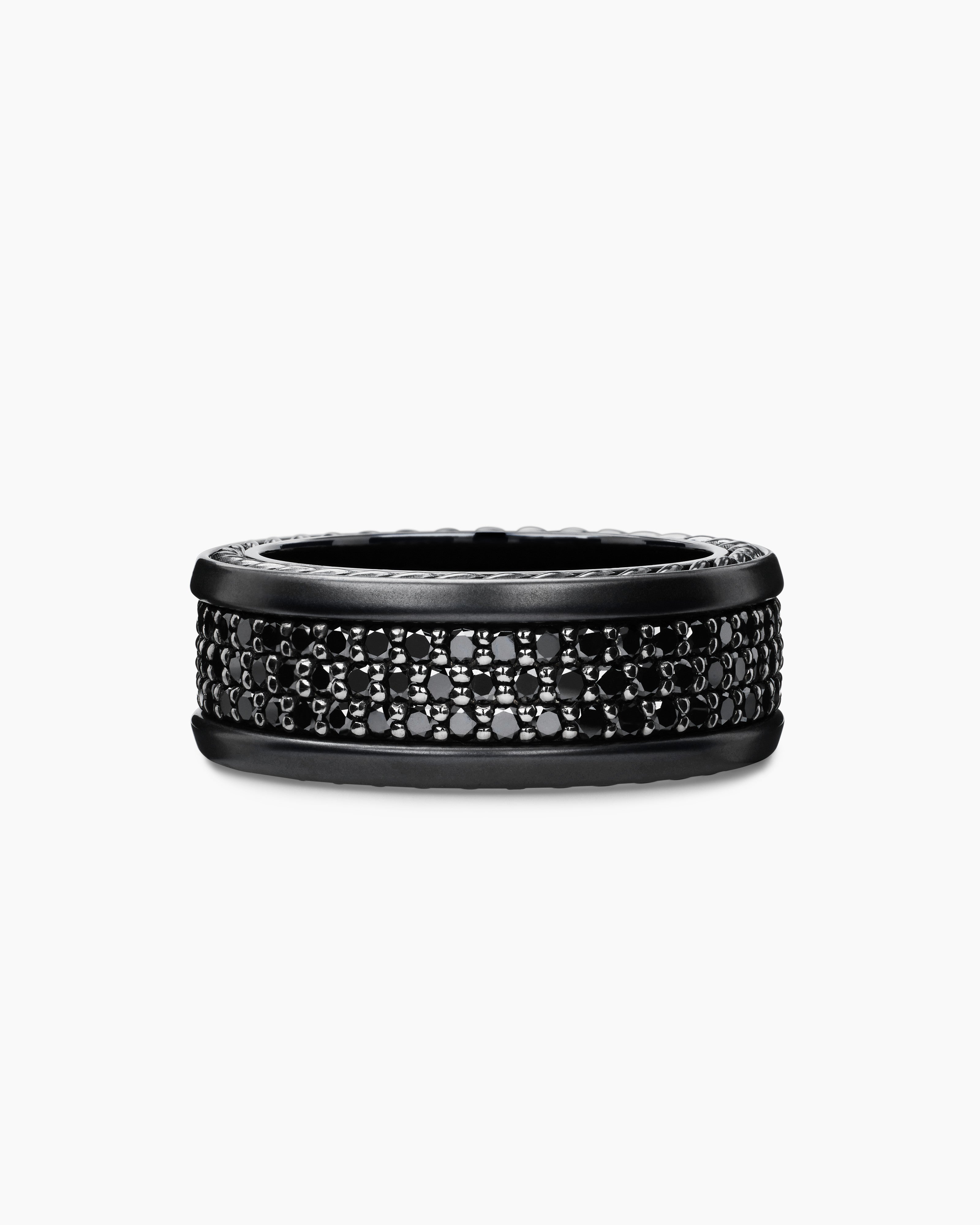 Mens Streamline Pav&eacute; Three Row Band Ring in Black Titanium with, 8.5mm