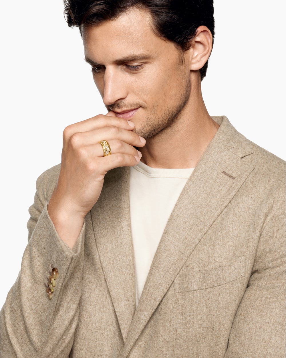 Anneau Waves en or jaune 18 carats, 10,5 mm hommes