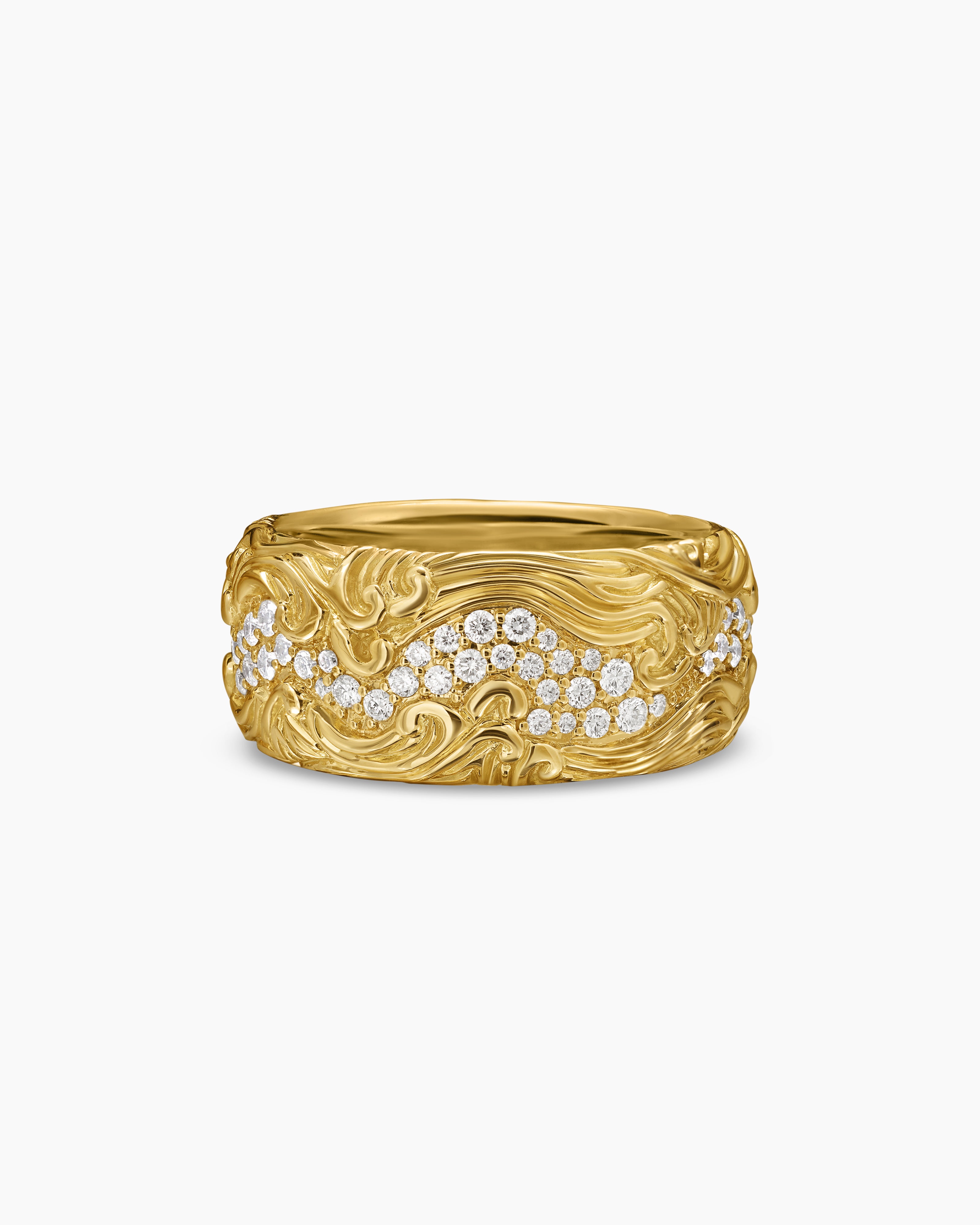 Anneau Waves en or jaune 18 carats, 10,5 mm hommes 