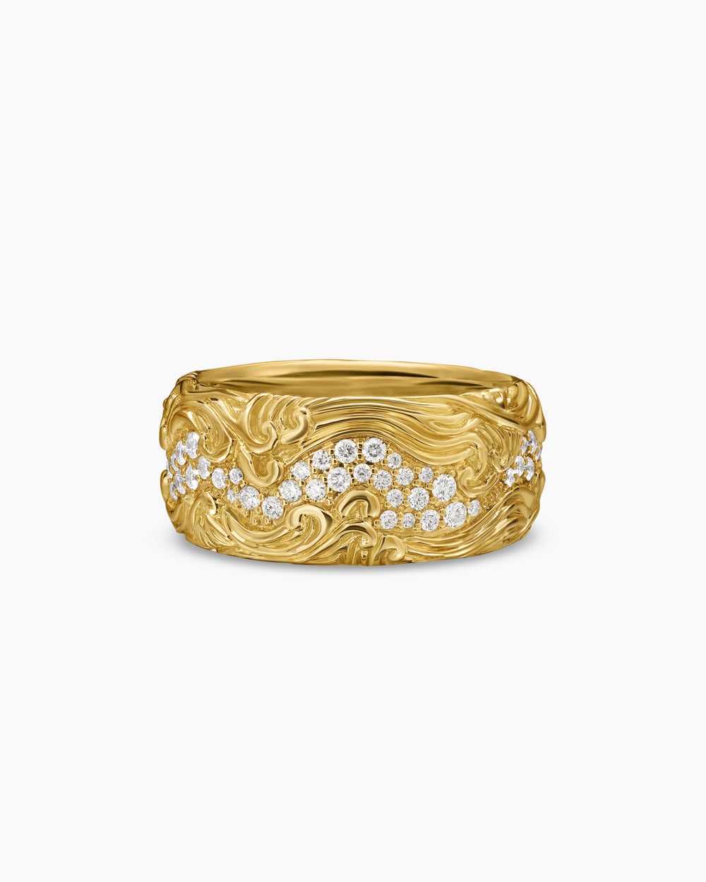 Anneau Waves en or jaune 18 carats, 10,5 mm hommes