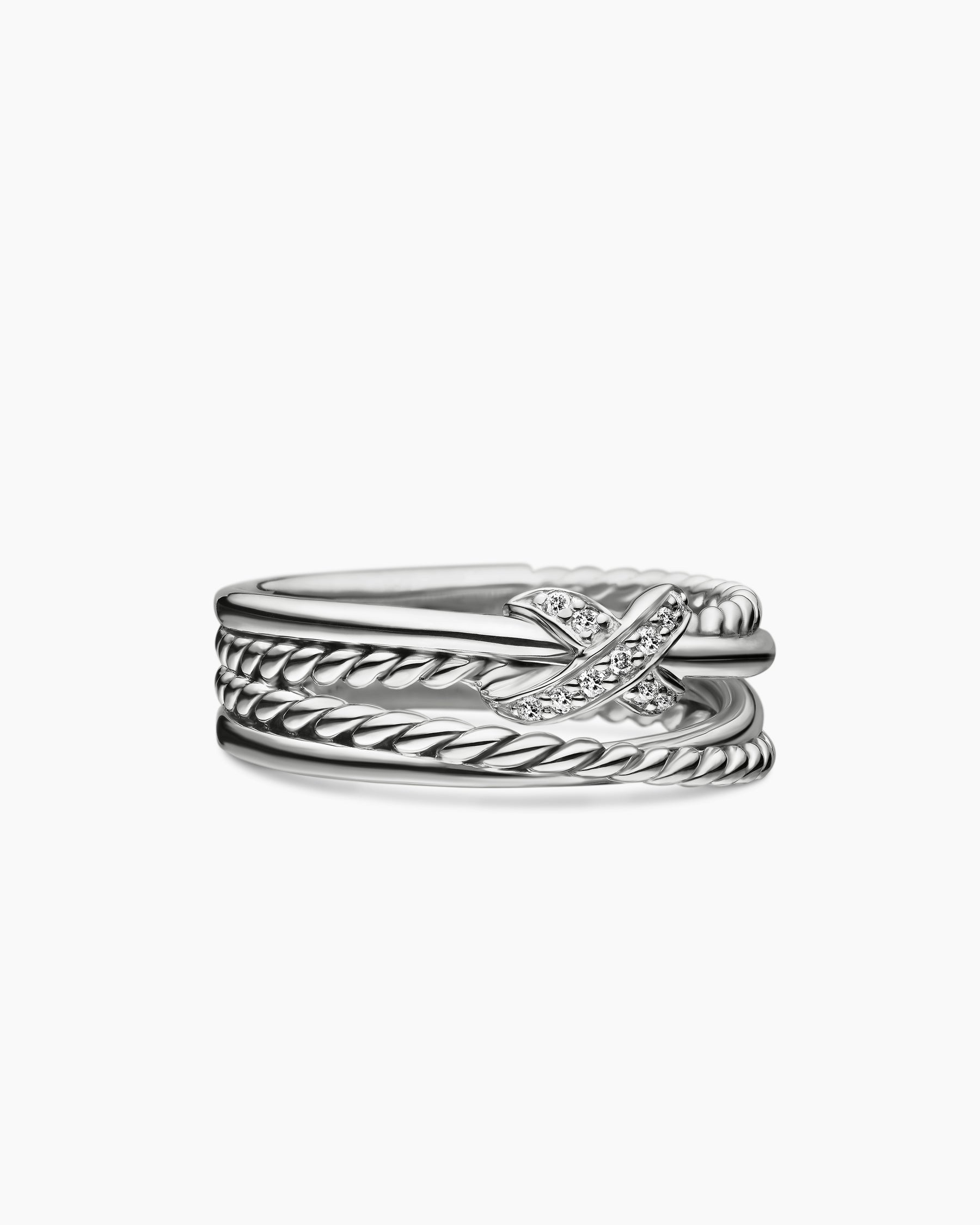 Anneau Crossover X en argent massif avec diamants, 6 mm