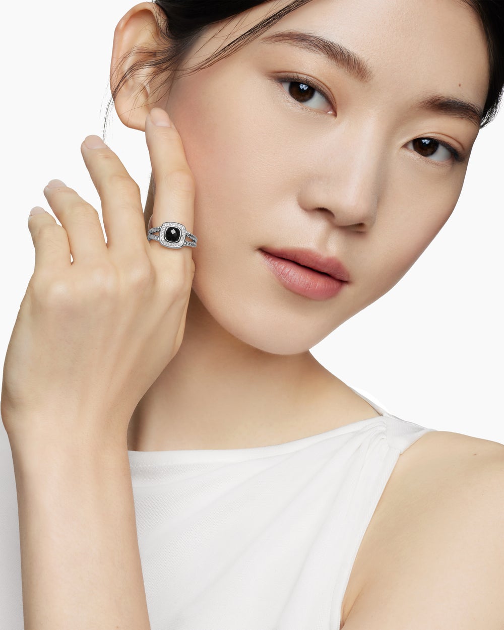 Womens Petite Albion Ring in Sterling Silver with Diamonds, 7mm